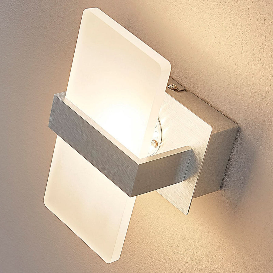 Applique murale LED Yorick en métal, blanc satiné et aluminium brossé, hauteur 18 cm