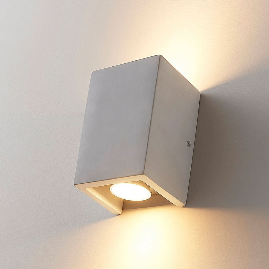 Applique murale Gerda en béton, gris clair, 2 lumières, hauteur 15 cm