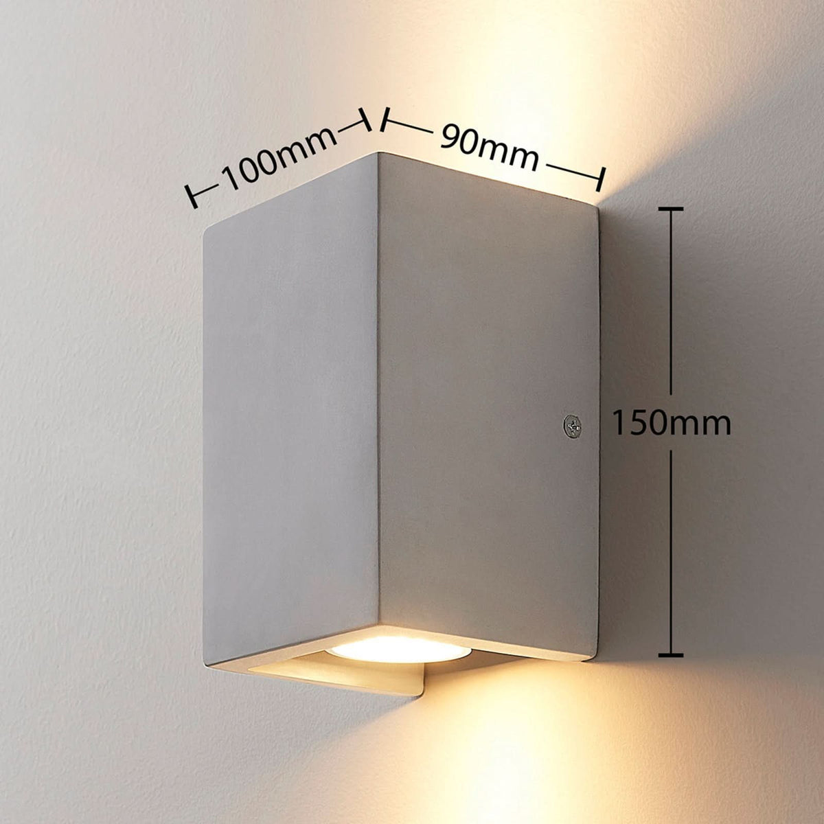 Applique murale Gerda en béton, gris clair, 2 lumières, hauteur 15 cm