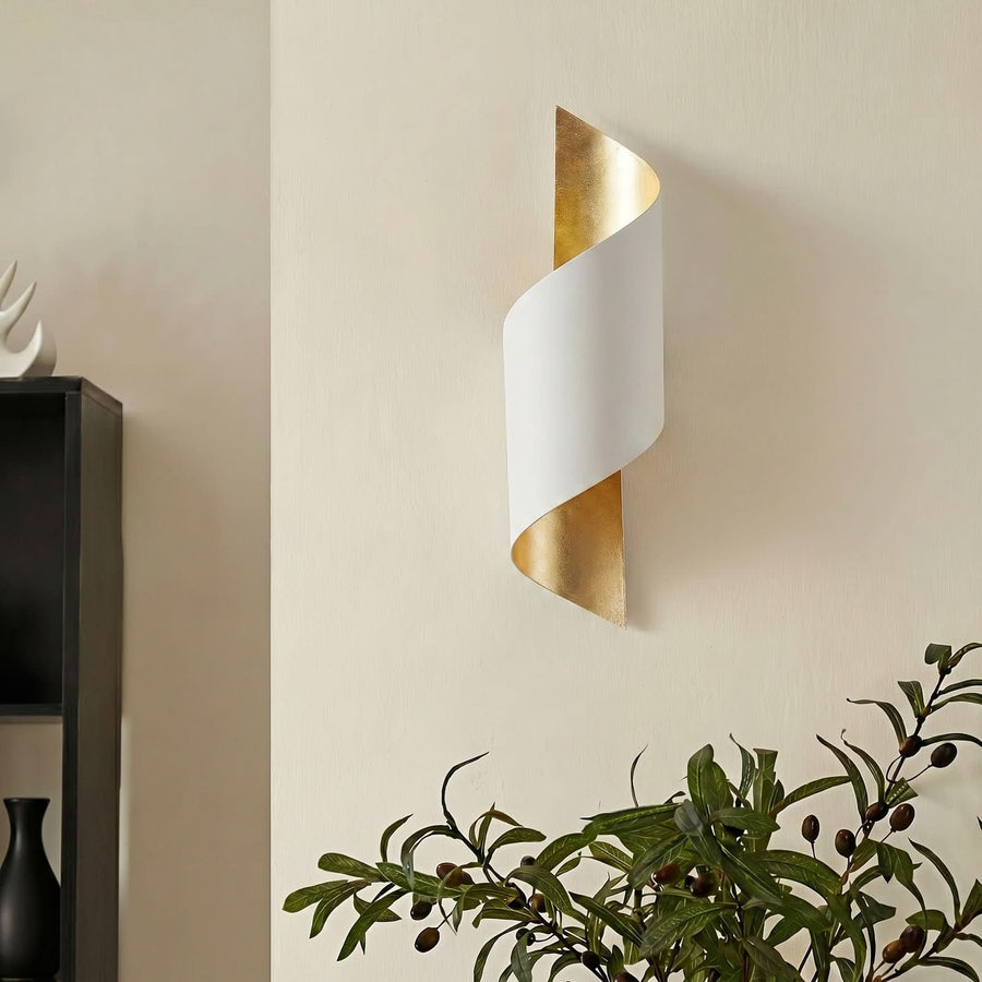 Applique murale en métal, blanc et doré, hauteur 52 cm