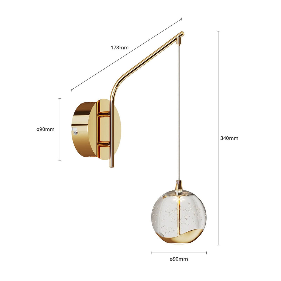 Applique murale LED Hayley en verre, transparent et doré, hauteur 34 cm