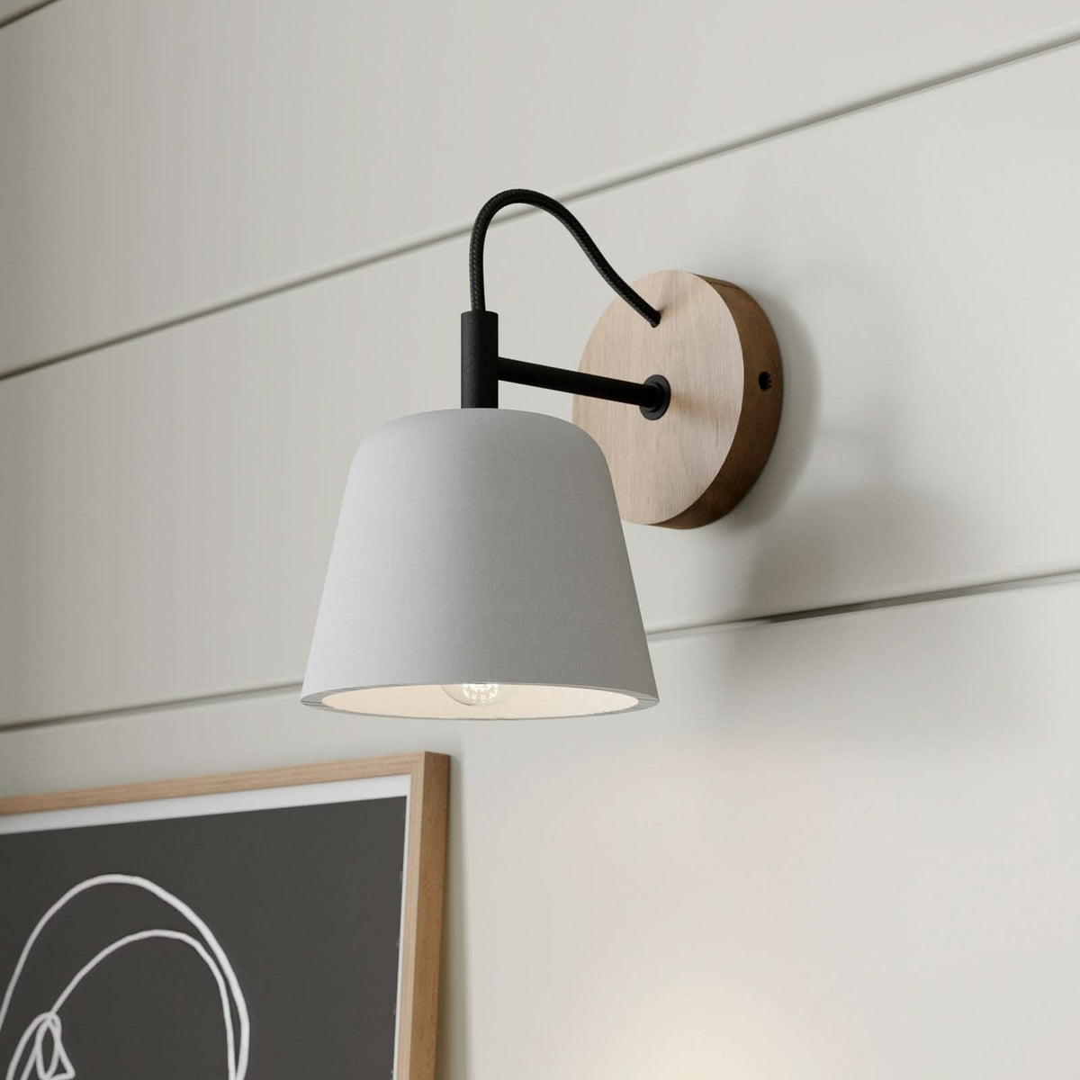 Applique murale Kalinda en bois, gris et chêne, hauteur 20 cm