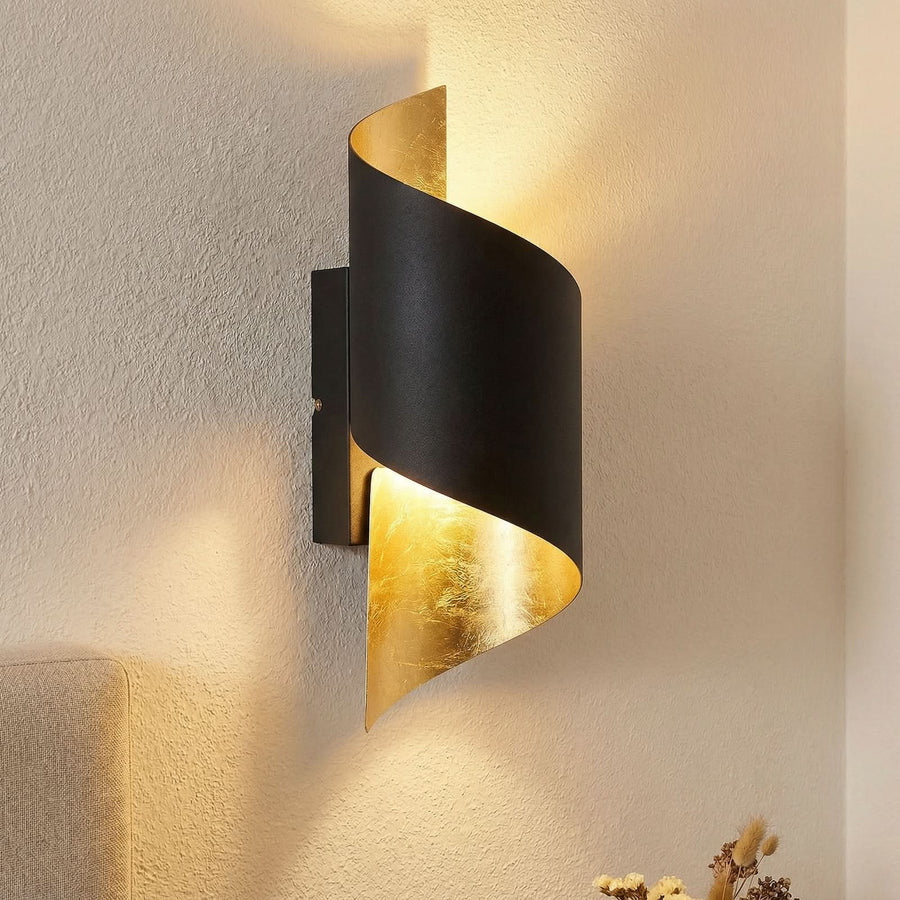 Applique murale Desirio en métal, noir et doré, hauteur 24 cm