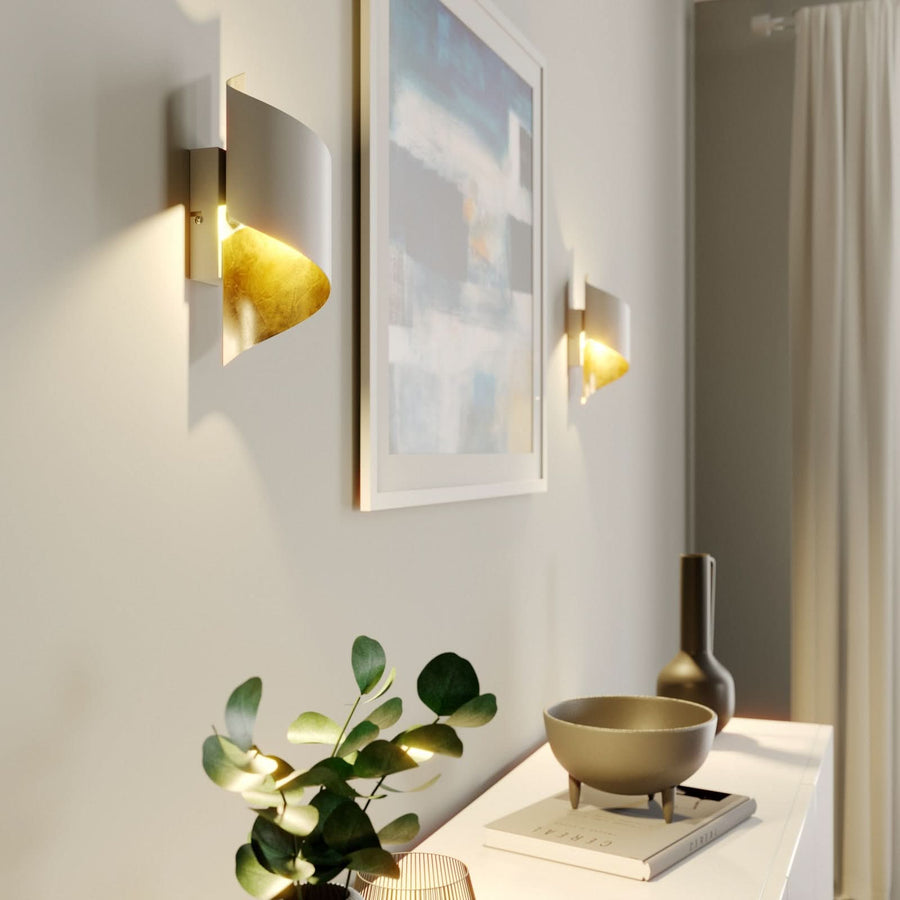 Applique murale Desirio en métal, blanc et doré, hauteur 24 cm
