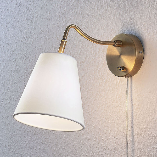 Applique murale en tissu, laiton et blanc, hauteur 27,5 cm