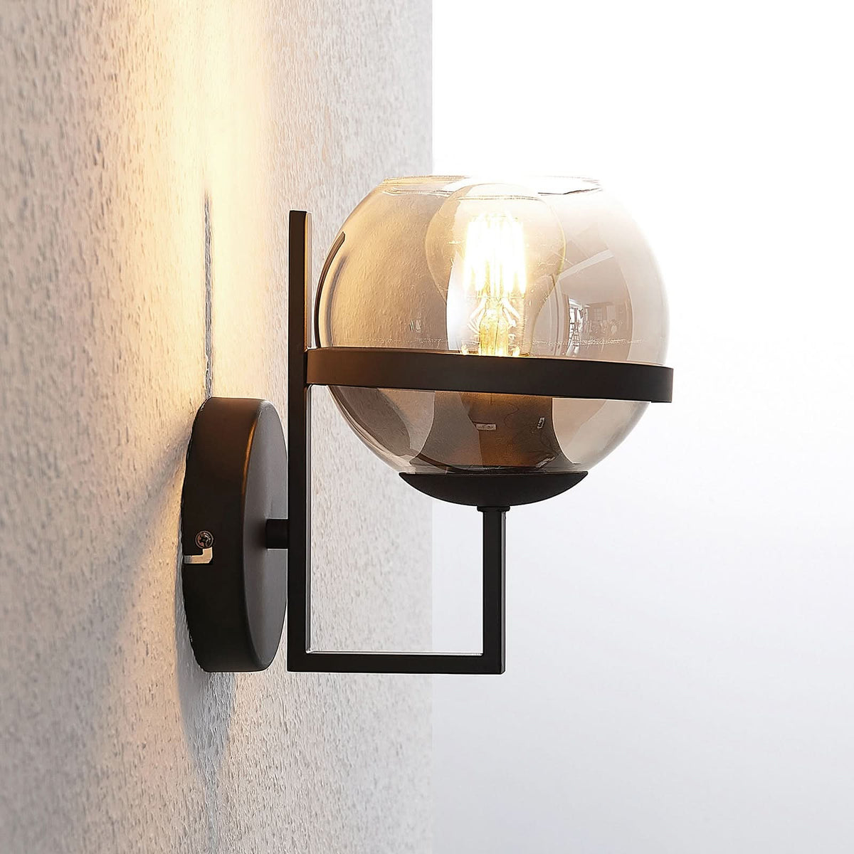 Applique murale Marinka en verre, gris fumée transparent et noir, hauteur 19,7 cm