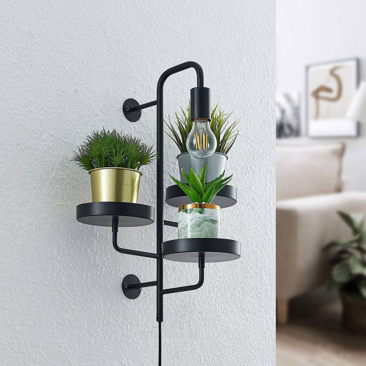 Applique murale Hanjo en acier, noir mat, hauteur 50 cm