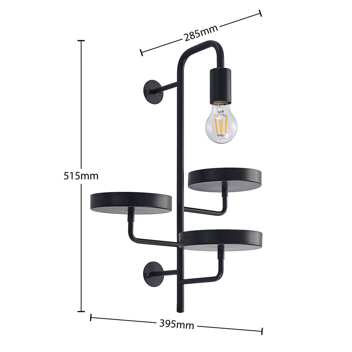 Applique murale Hanjo en acier, noir mat, hauteur 50 cm