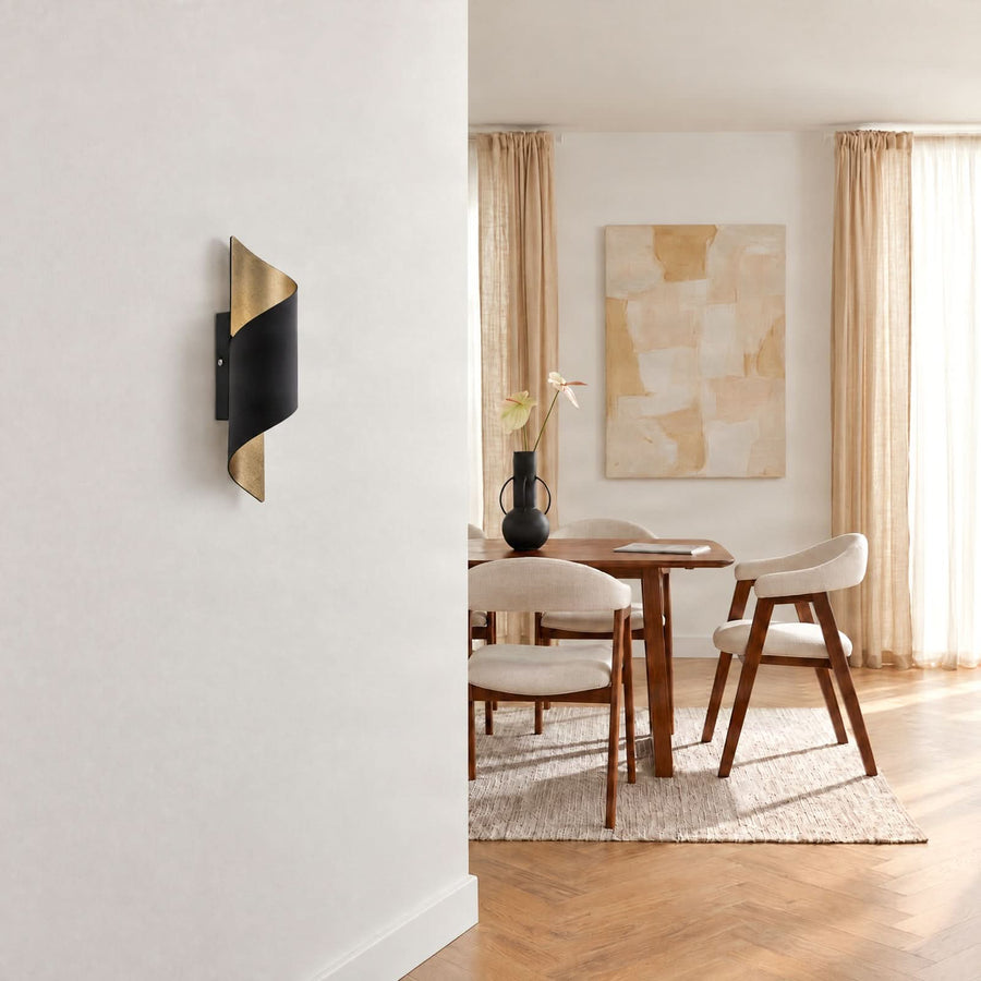 Applique murale Desirio en métal, noir et doré, hauteur 35 cm