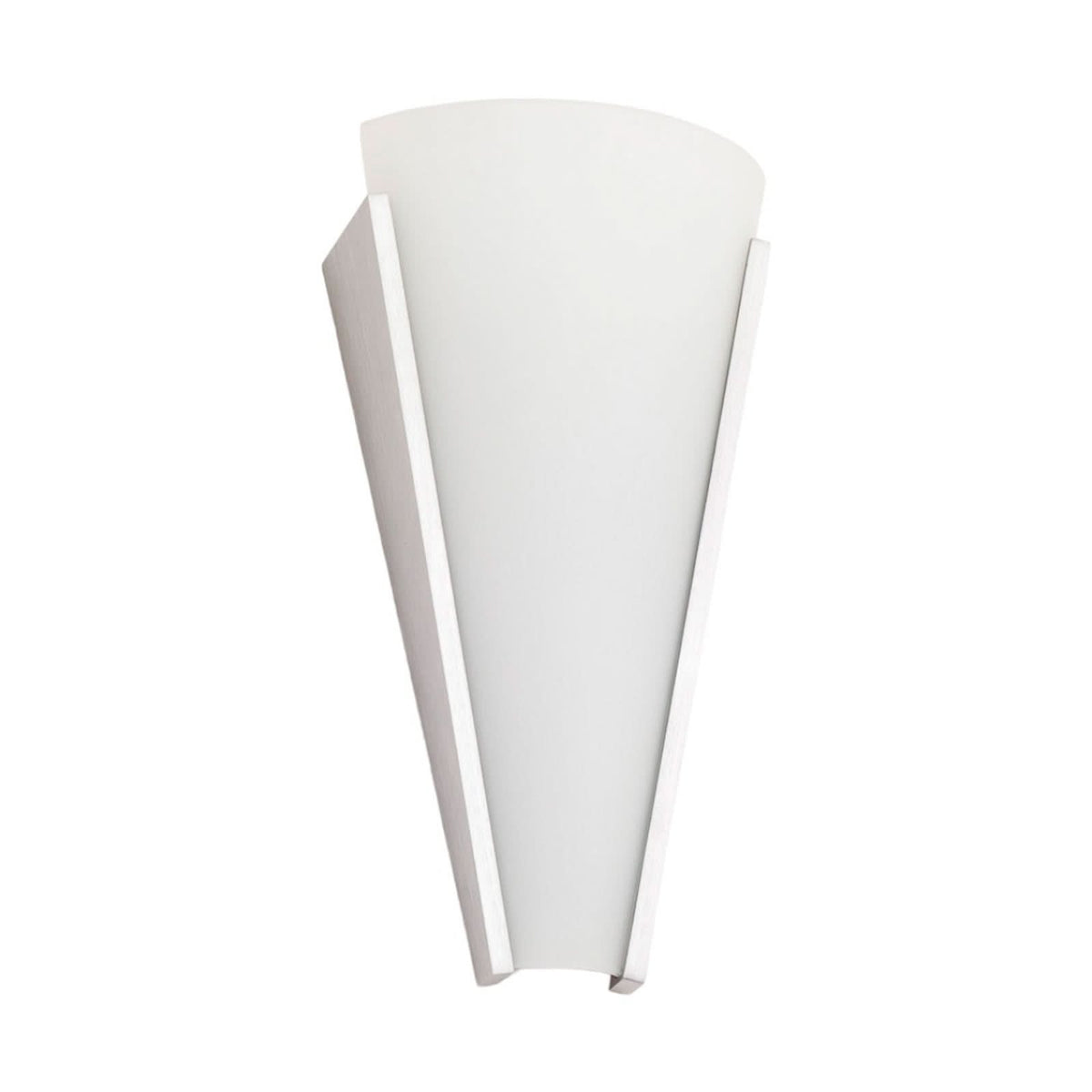 Applique murale en verre, blanc satiné et aluminium brossé, hauteur 31 cm