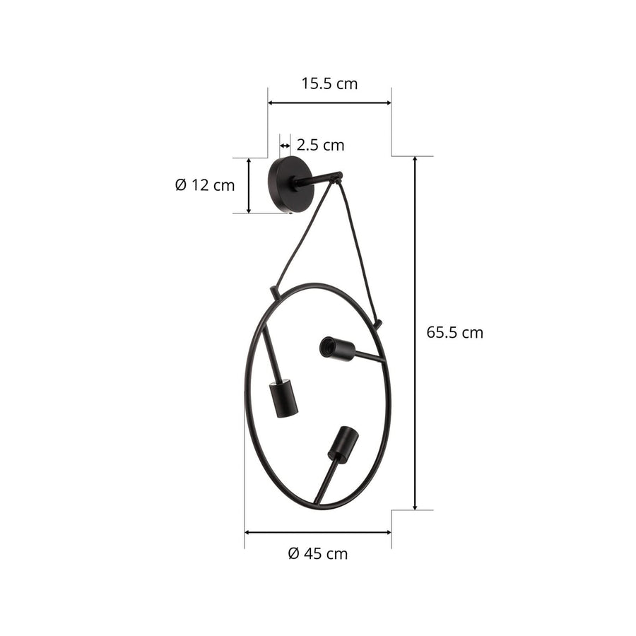 Applique murale Linnard en acier, noir, 3 lumières, Ø 45 cm
