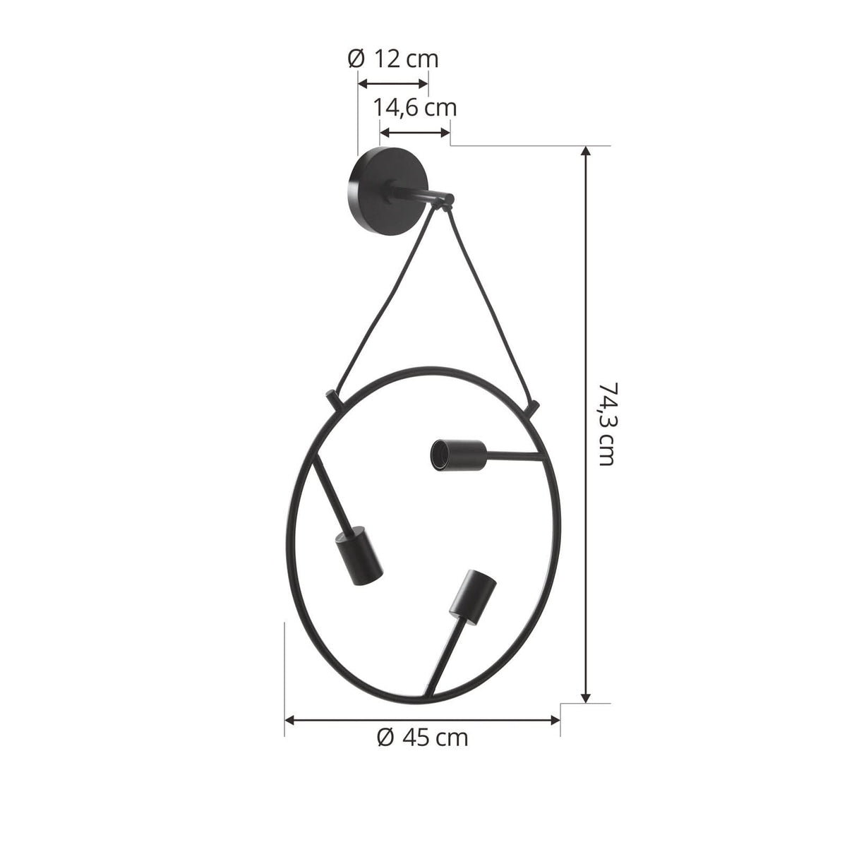 Applique murale Linnard en acier, noir, 3 lumières, Ø 45 cm