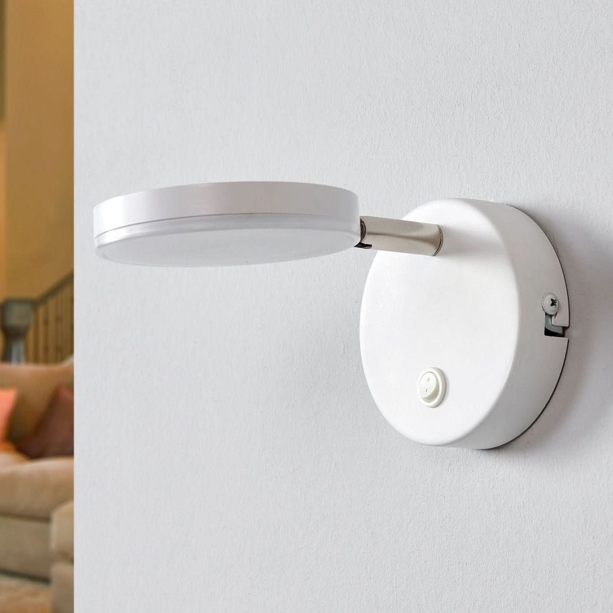 Applique murale LED Milow en métal, blanc et chromé, hauteur 9,6 cm