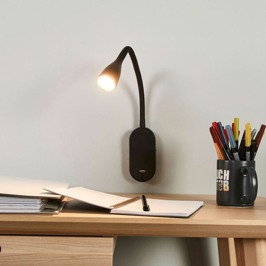 Applique murale LED Enna, noir, hauteur 33,5 cm