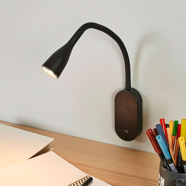 Applique murale LED Enna, noir, hauteur 33,5 cm