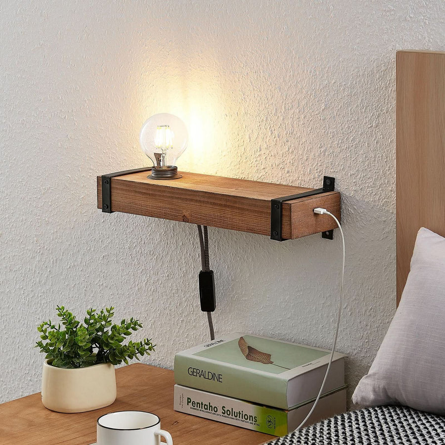 Applique murale Sverina en bois, marron et noir, hauteur 10 cm