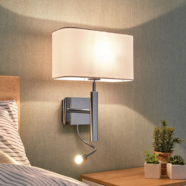 Applique murale Jettka en tissu, chromé et blanc, hauteur 63 cm