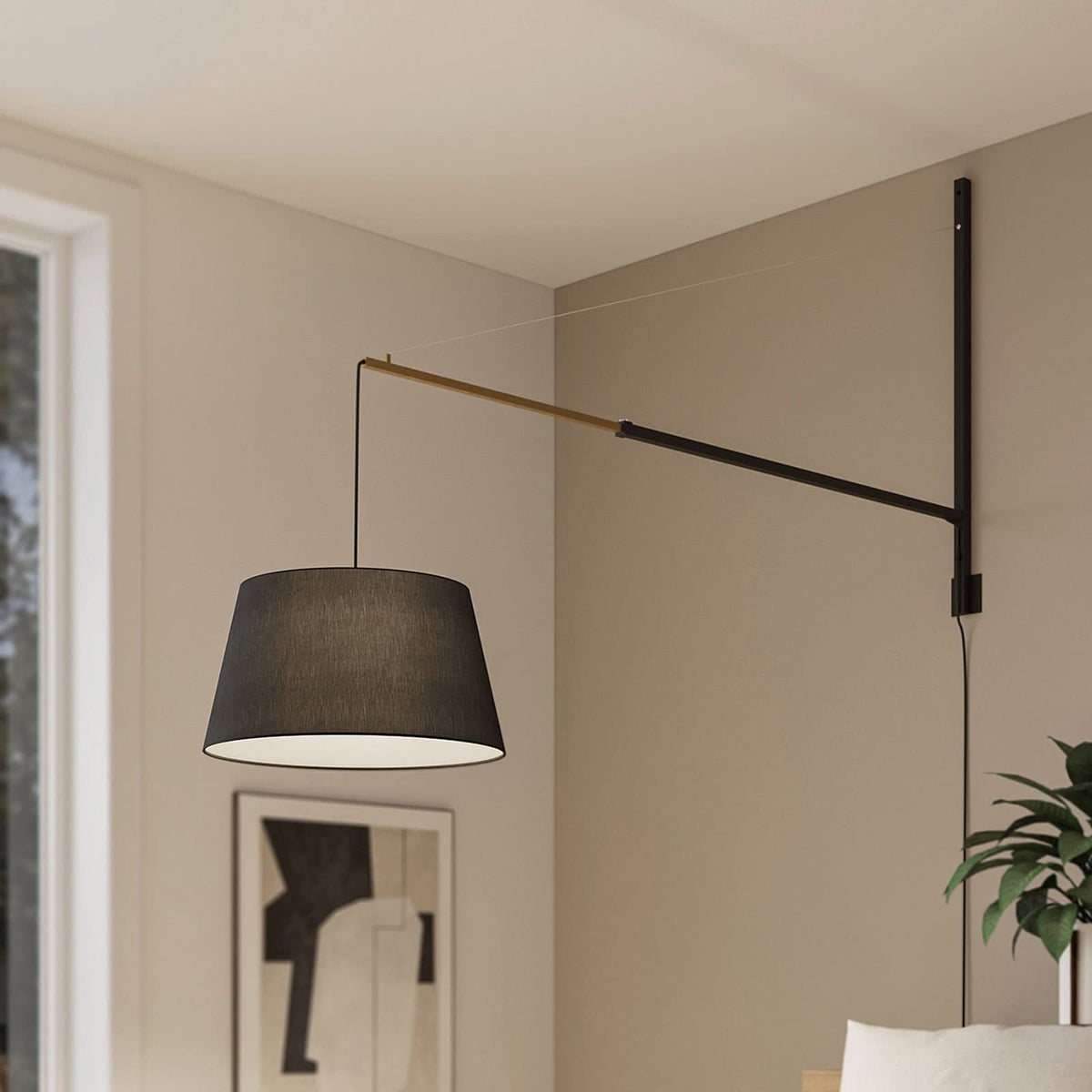 Applique murale Beleza en tissu, noir et doré, hauteur 150 cm