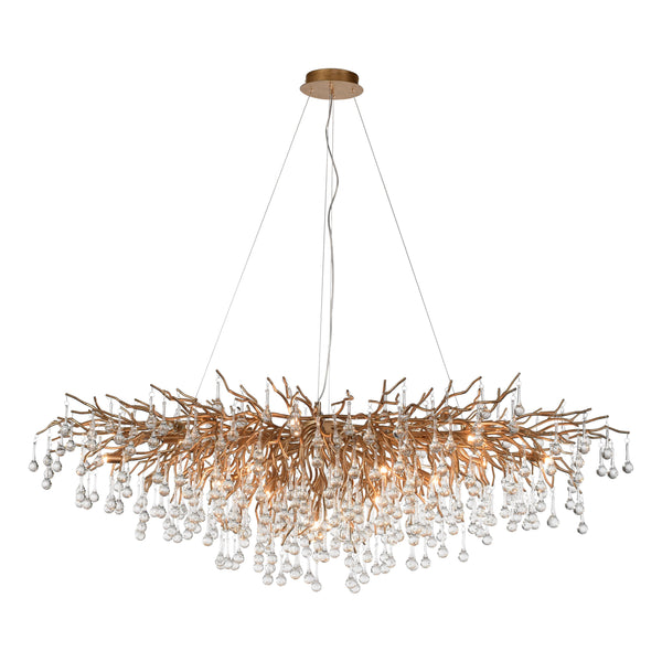 Suspension Icicle 15 lumières laiton vieilli, verre