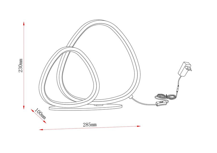 Schéma de dimensions de la lampe avec 230 mm de hauteur et 285 mm de largeur