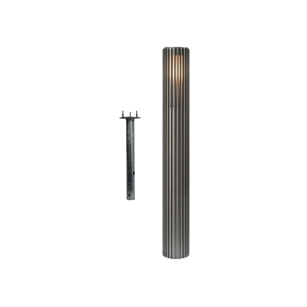 Vue éclatée de la borne et de son pieu de fixation à planter