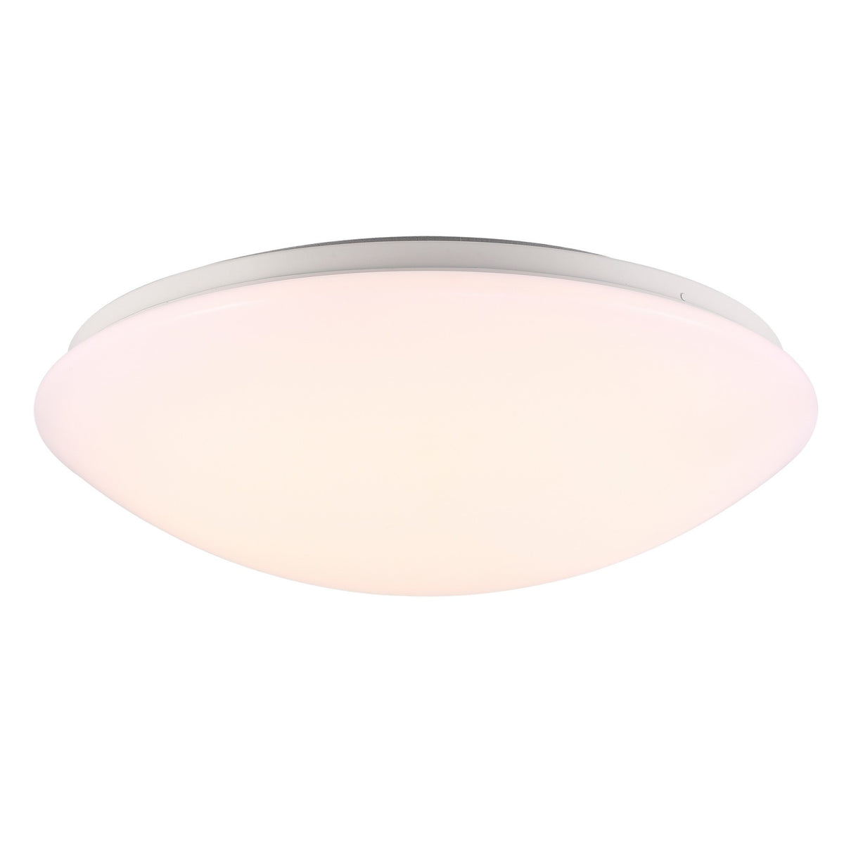 Vue de dessous du plafonnier LED blanc rond avec détecteur et diffuseur opale