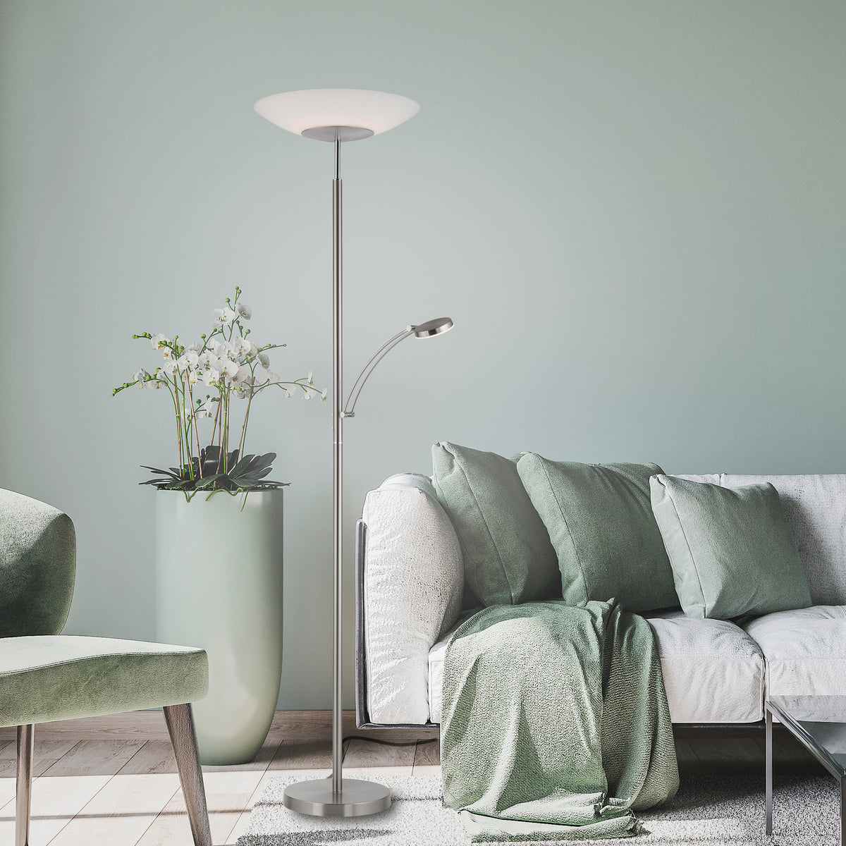 Lampadaire Alfred acier, verre