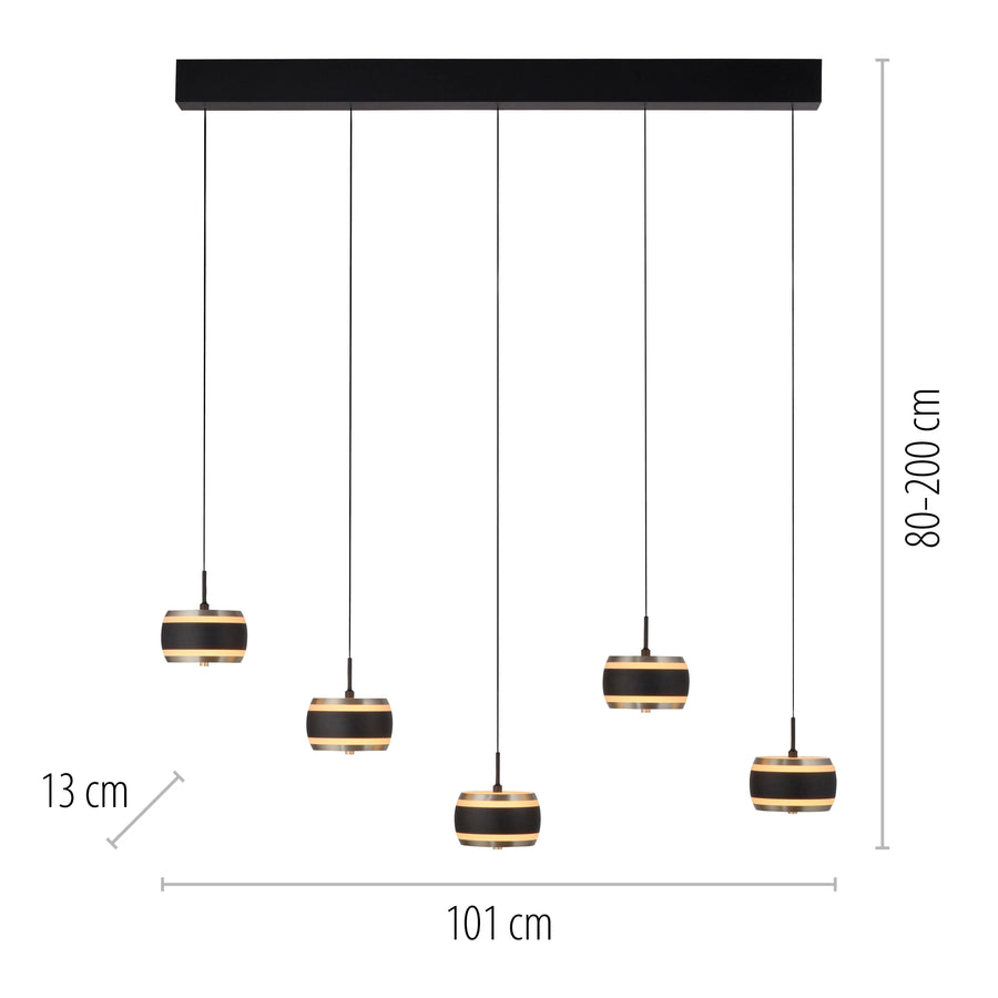 Suspension Pure Falling Rings noire, P 101 cm