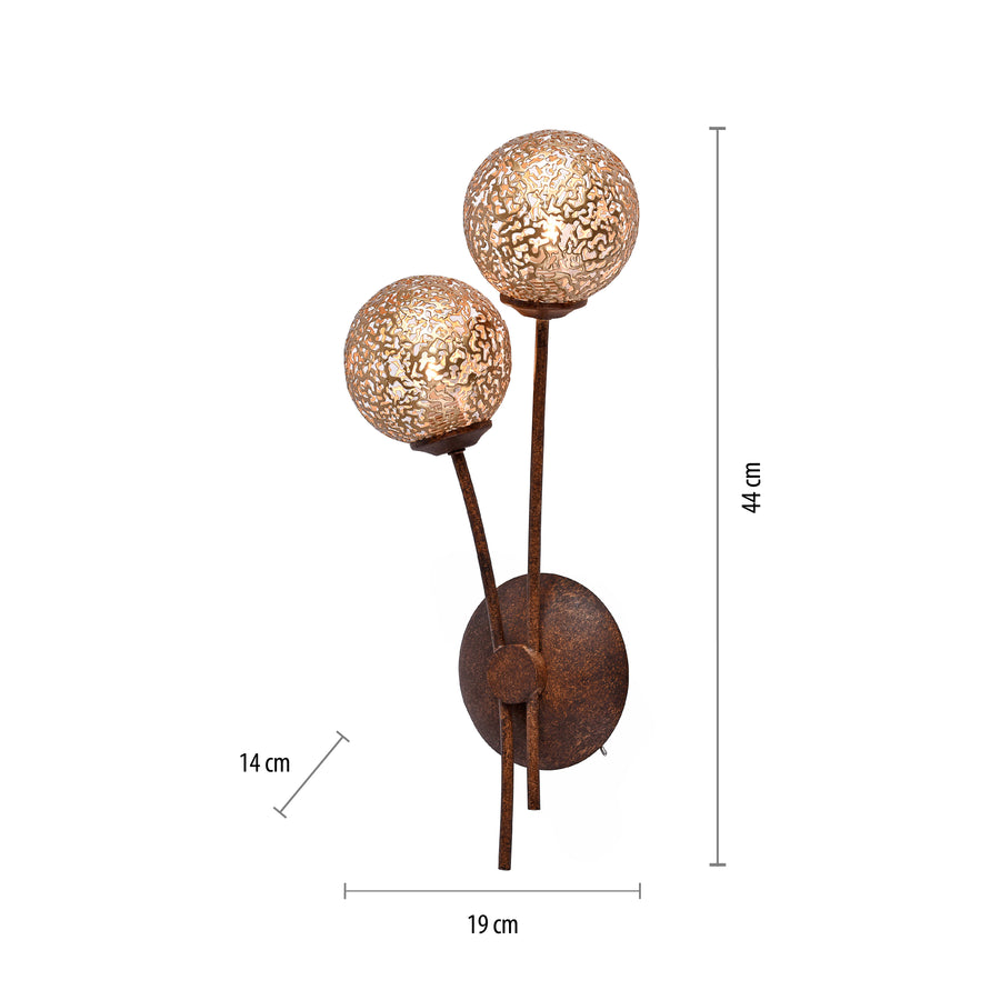 Schéma coté : hauteur 44 cm, largeur 19 cm, profondeur 14 cm.