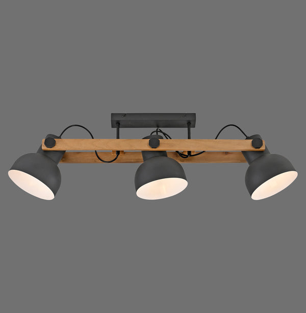 Plafonnier Cup 2.0 3 lumières noir et bois