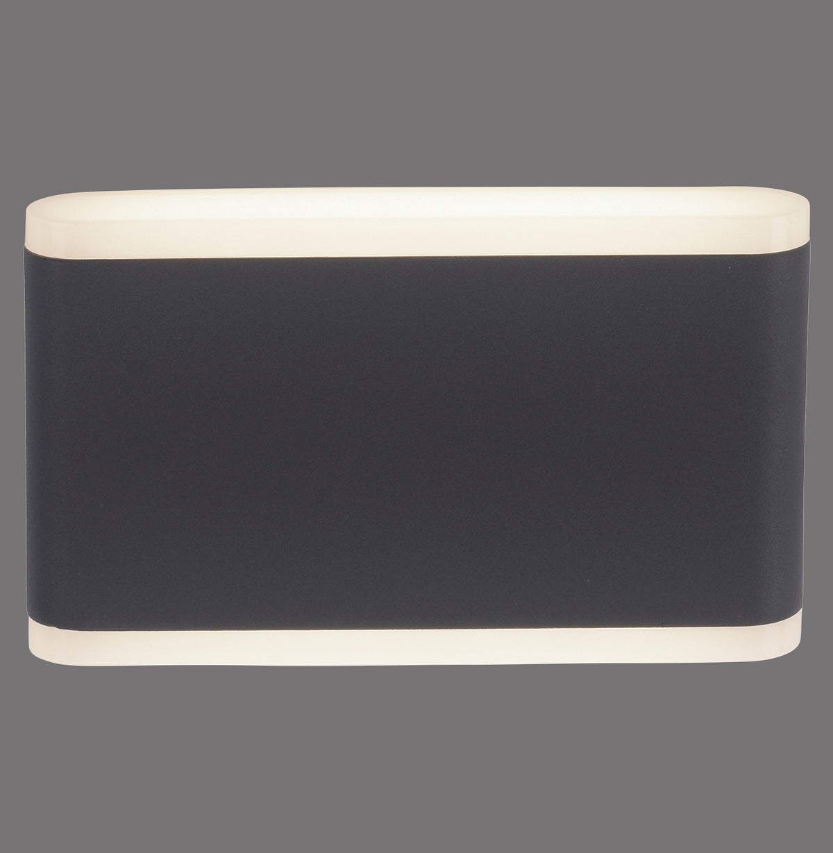 Vue de face de l'applique murale anthracite avec diffuseurs blancs haut et bas.
