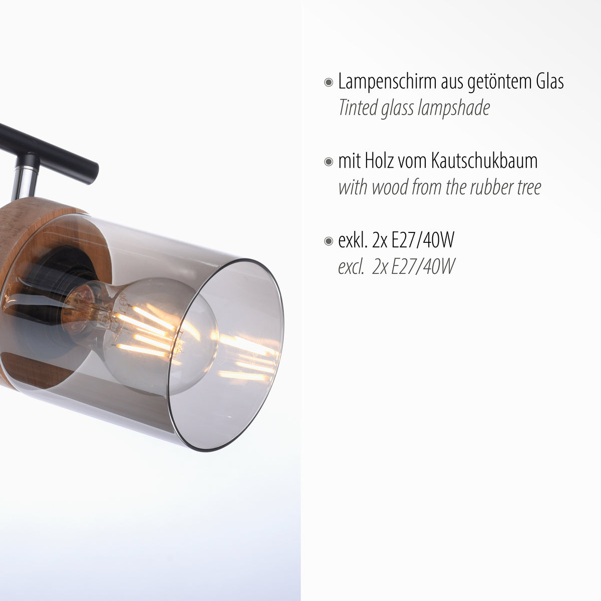 Gros plan sur le verre fumé et la bague en bois, textes techniques
