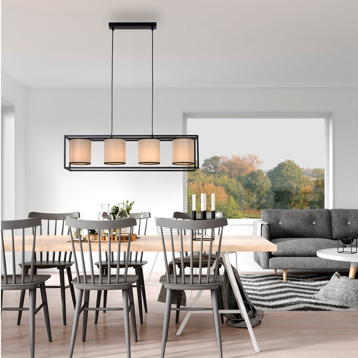 Suspension Raven 4 lumières beige et noire