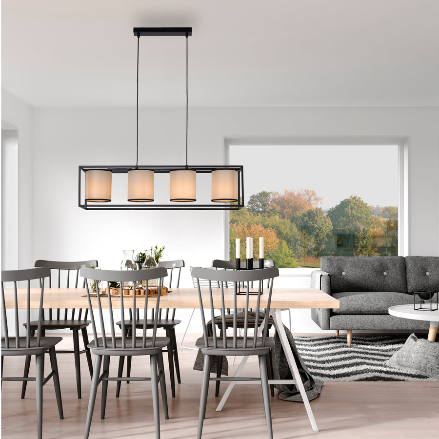 Suspension Raven 4 lumières beige et noire