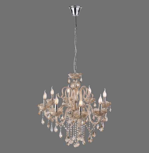 Suspension Gracia 8 lumières laiton, cristal