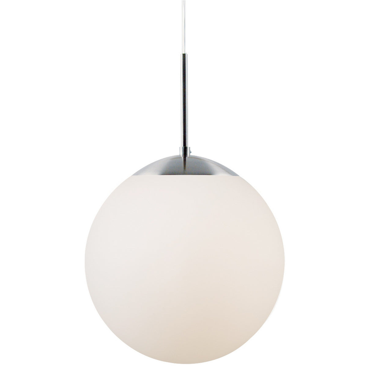 Suspension boule en verre opale blanc, vue de face sur fond neutre
