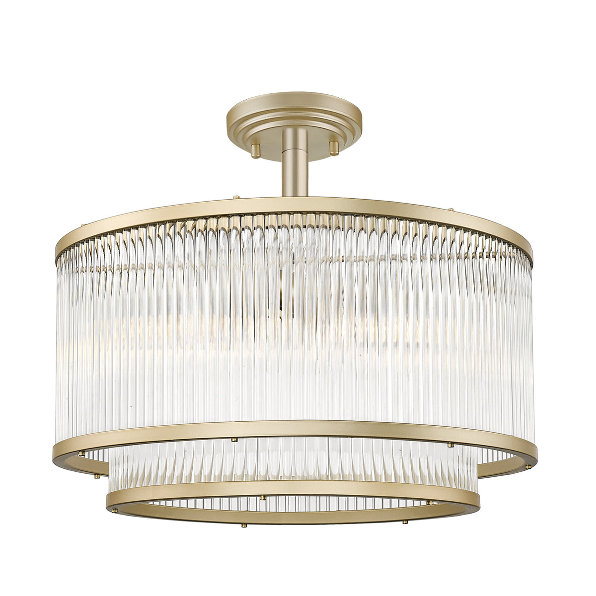 Luminaire doré à cinq lumières avec verre cannelé, vue de face