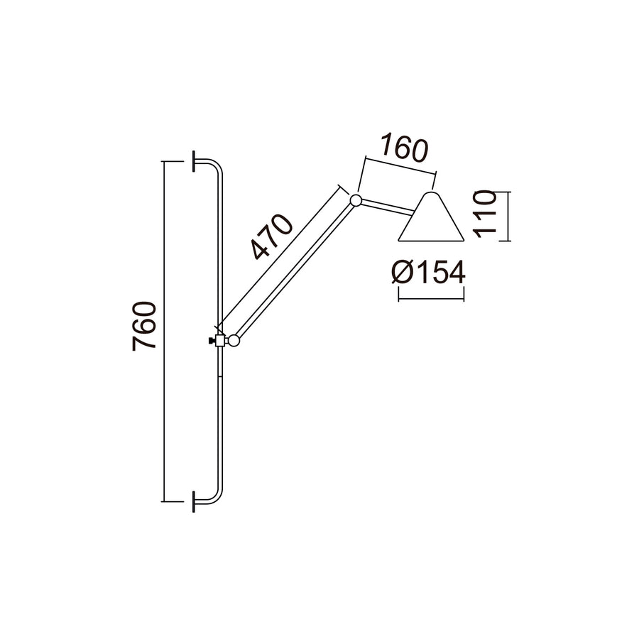 Schéma technique de l'applique noire avec dimensions en millimètres.
