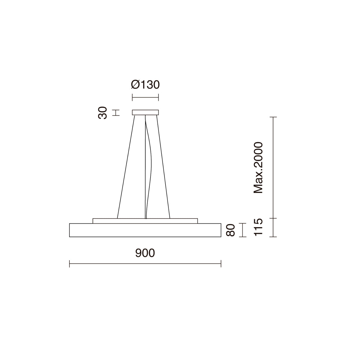 Schéma de dimensions du grand modèle : diamètre 900 mm et hauteur réglable