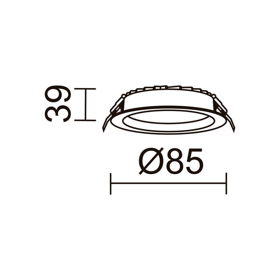 Schéma de dimensions du spot, diamètre 85 mm et hauteur 31 mm
