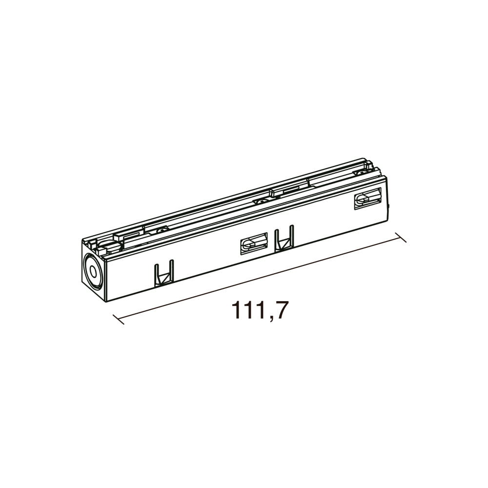 Schéma coté de l’alimentation rectangulaire indiquant une longueur de 111,7