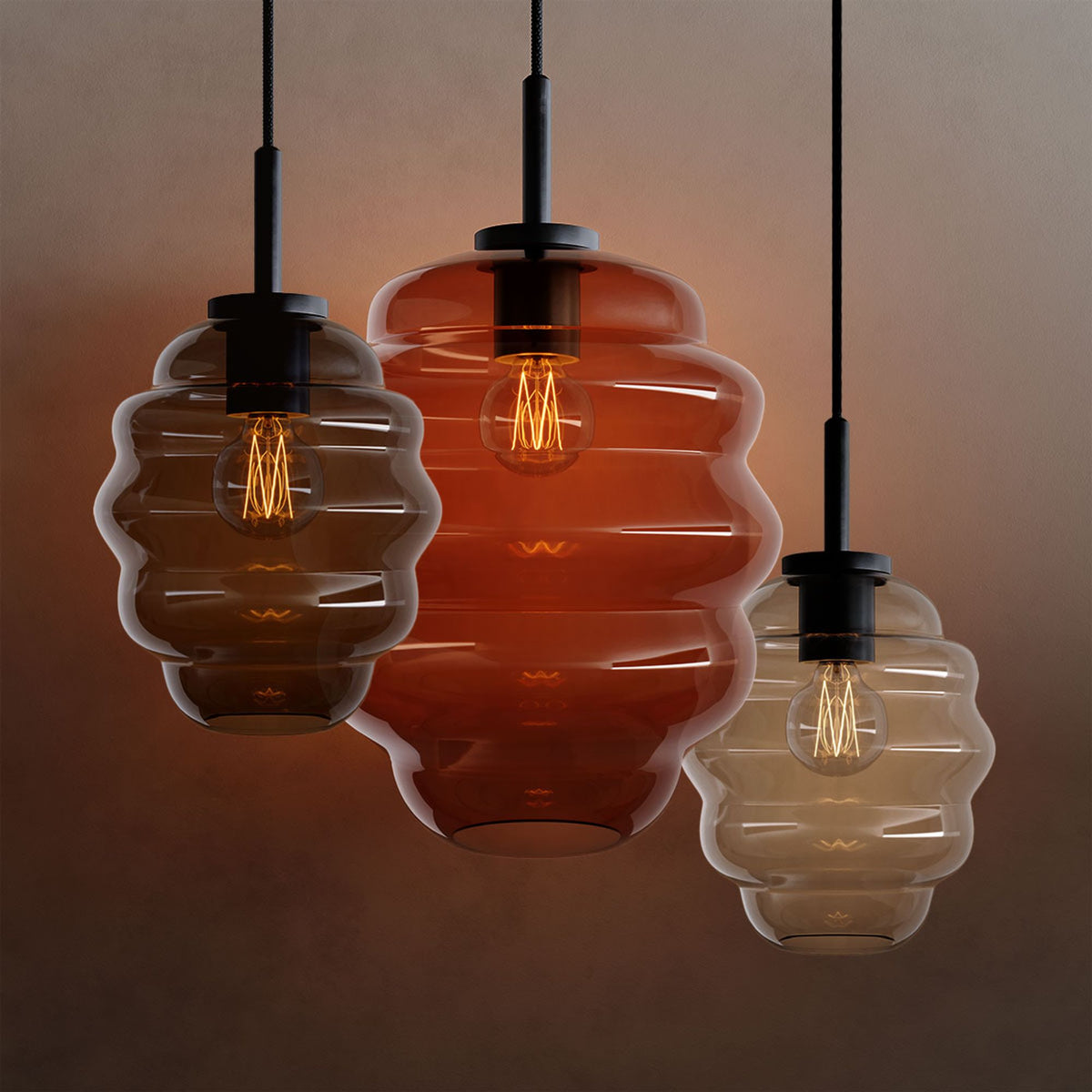 Suspension Echos en verre, câble 1,5 m, monture noire