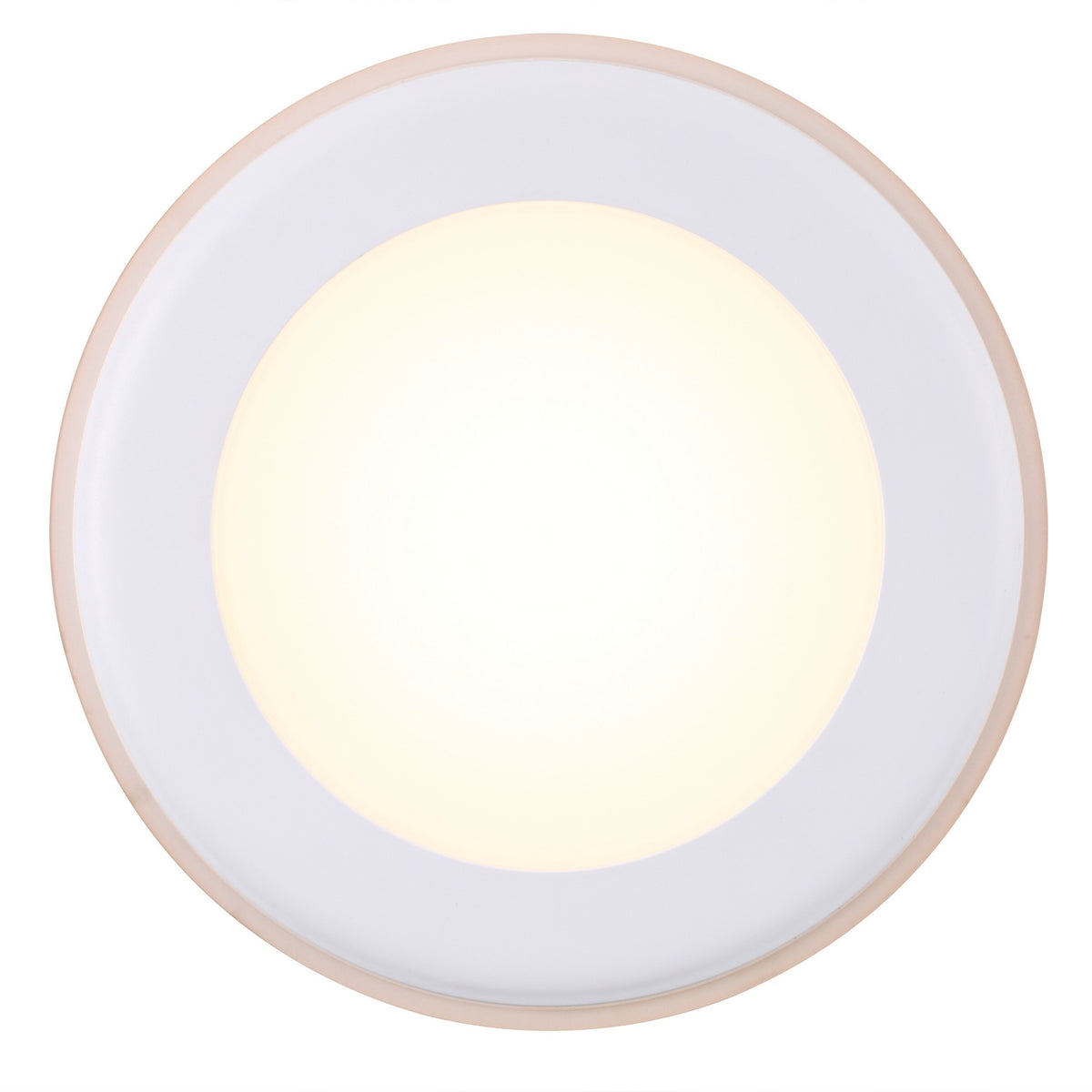 Vue rapprochée du halo lumineux et de la collerette blanche satinée du spot