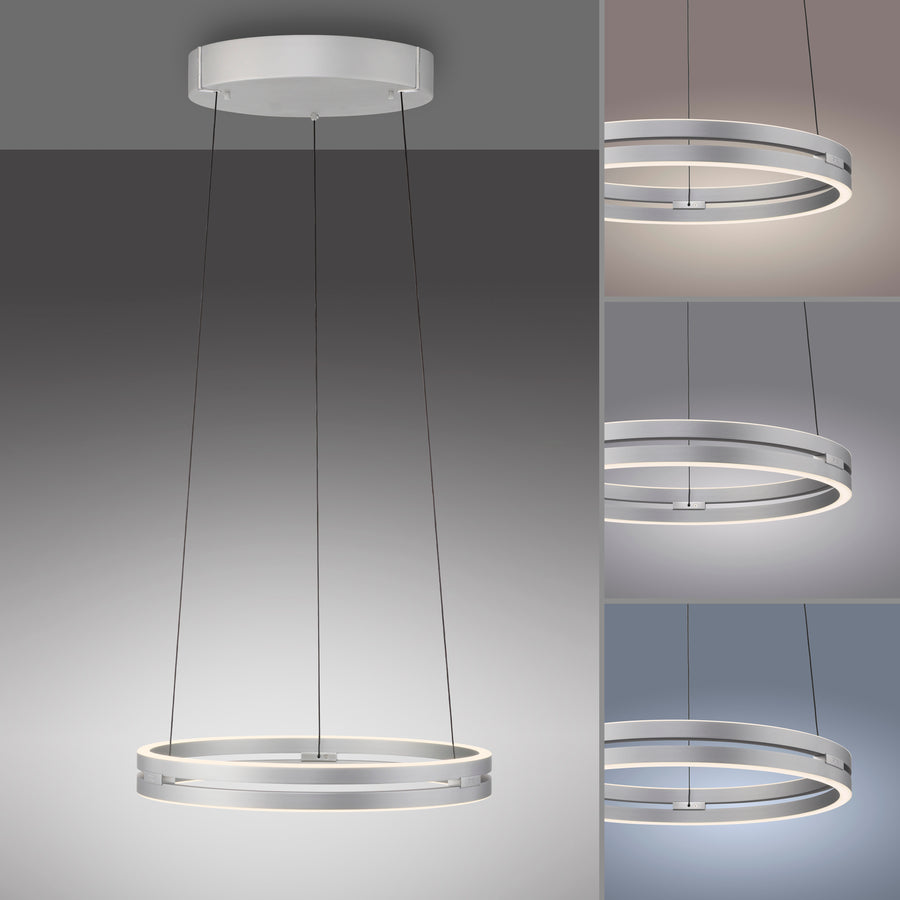 Trois vues du luminaire montrant différentes températures de couleur de la lumière