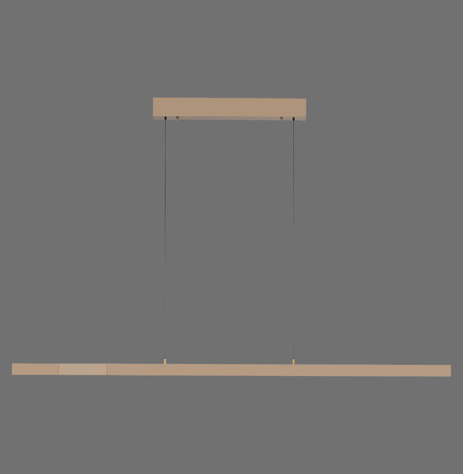 Vue de face sur fond gris du luminaire suspendu avec barre linéaire et câbles.