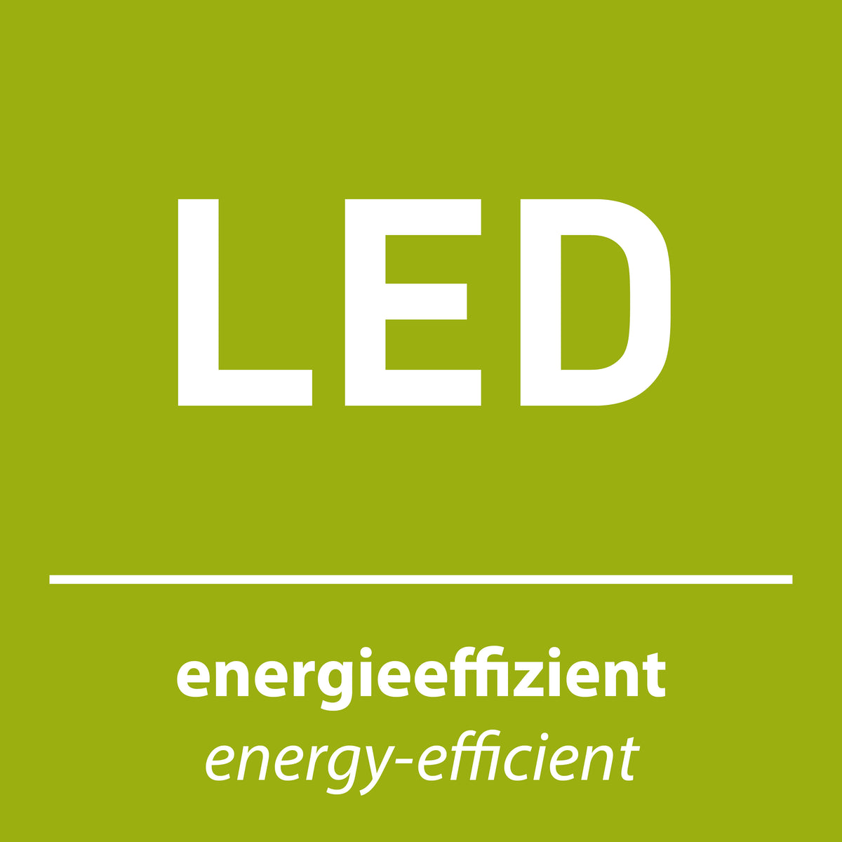 Visuel vert avec mention LED energy-efficient, sans montrer le produit lui-même.
