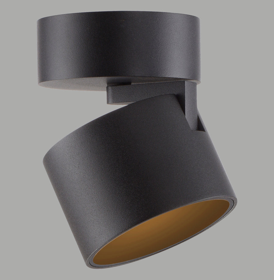 Plafonnier noir mat orientable, tête cylindrique inclinée à intérieur doré