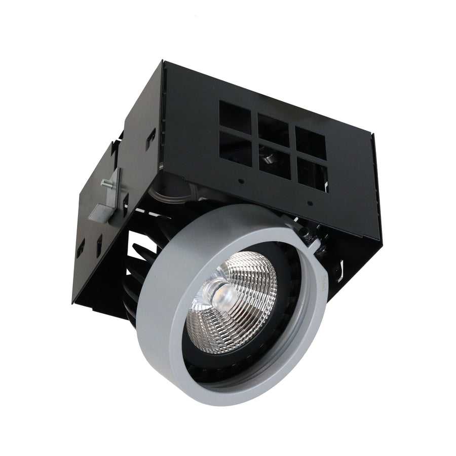 Même spot encastrable avec bague grise, montrant le module noir et la lentille LED.