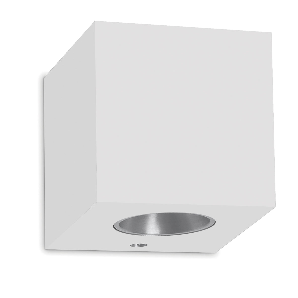 Version blanche de l'applique cube, vue rapprochée montrant la finition mate.