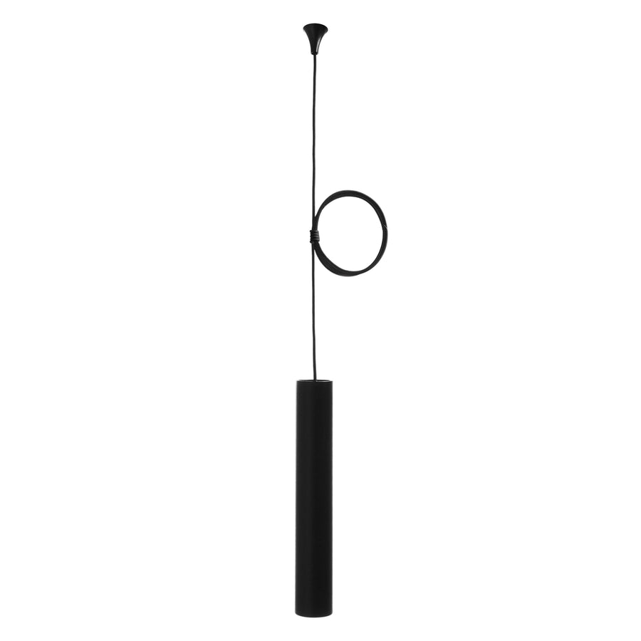 Version noire du luminaire suspendu, cylindre allongé et câble bouclé